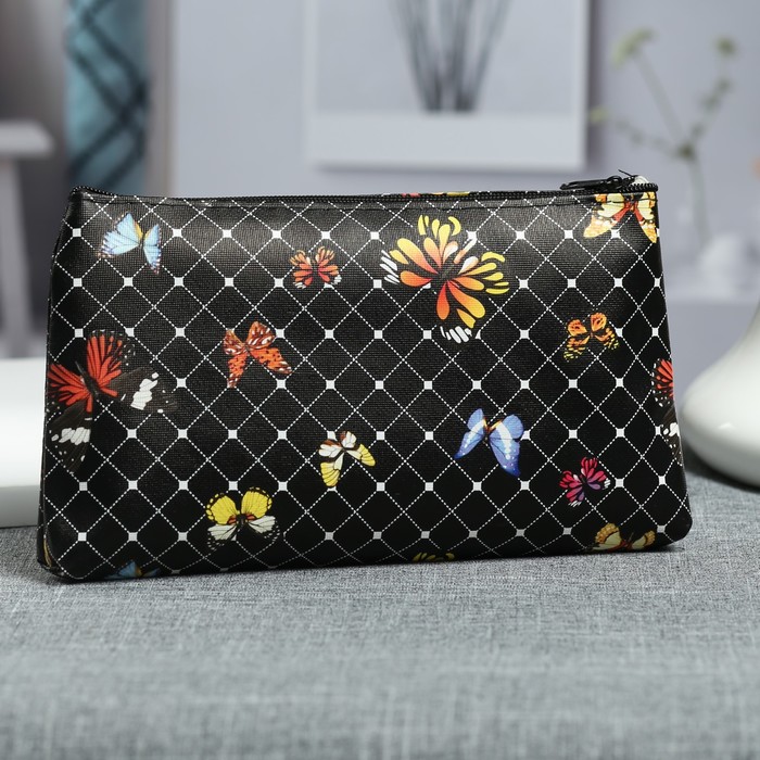 Косметичка простая «Клетка», отдел на молнии, цвет чёрный