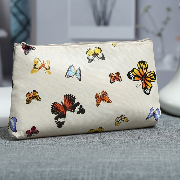 Косметичка простая «Клетка», отдел на молнии, цвет бежевый