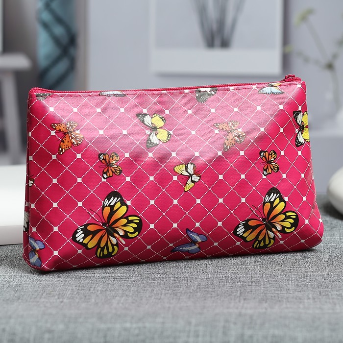 Косметичка простая «Клетка», отдел на молнии, цвет малиновый