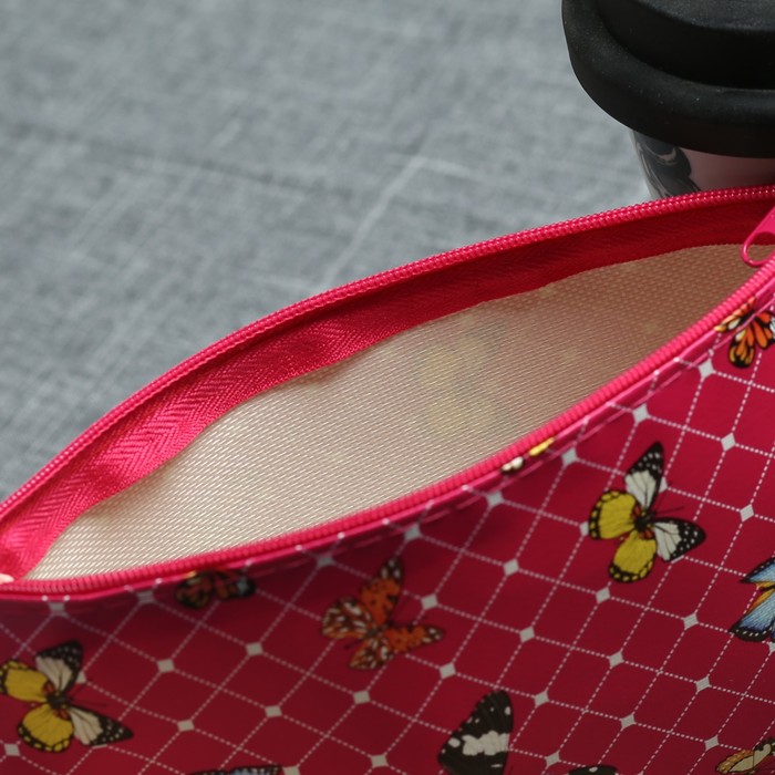 Косметичка простая «Клетка», отдел на молнии, цвет малиновый