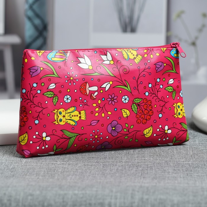 Косметичка простая «Совы», отдел на молнии, цвет малиновый