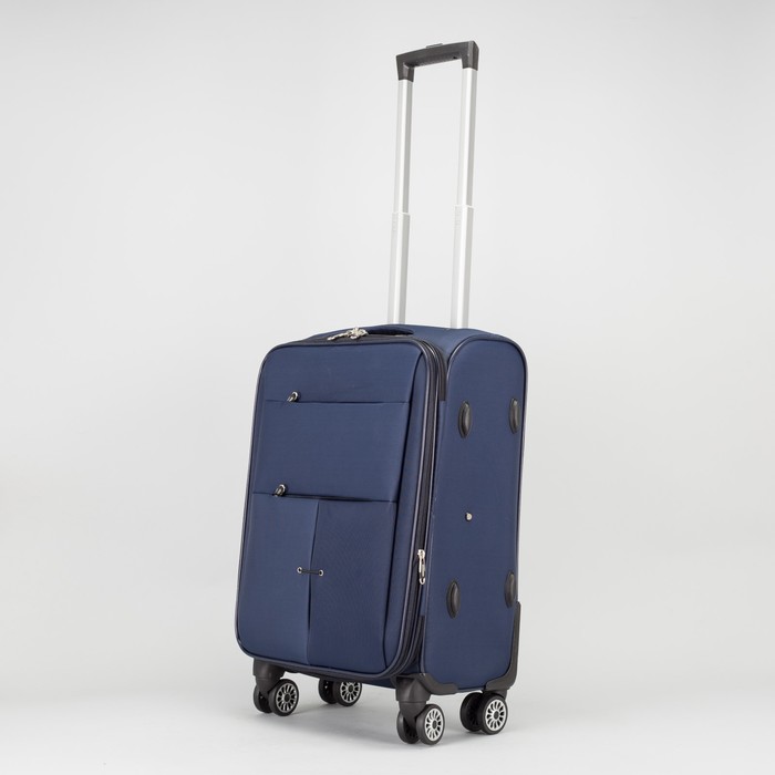Чемодан малый с расширением 19", отдел на молнии, 2 наружных кармана, 4 колеса, кодовый замок, цвет синий
