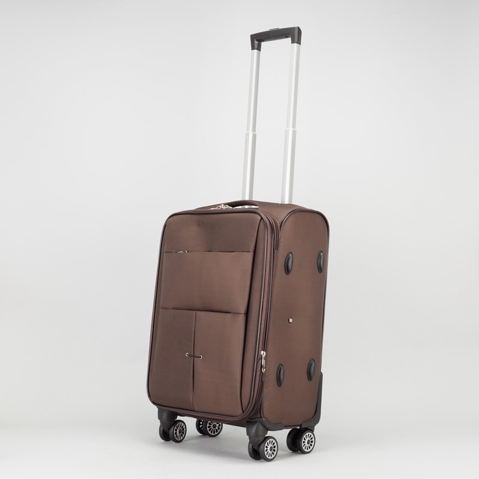 Чемодан малый с расширением 19", отдел на молнии, 2 наружных кармана, 4 колеса, кодовый замок, цвет кофе