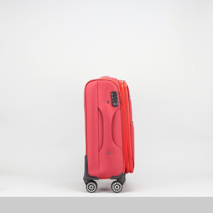 Чемодан малый с расширением 19", отдел на молнии, 2 наружных кармана, 4 колеса, кодовый замок, цвет бордовый