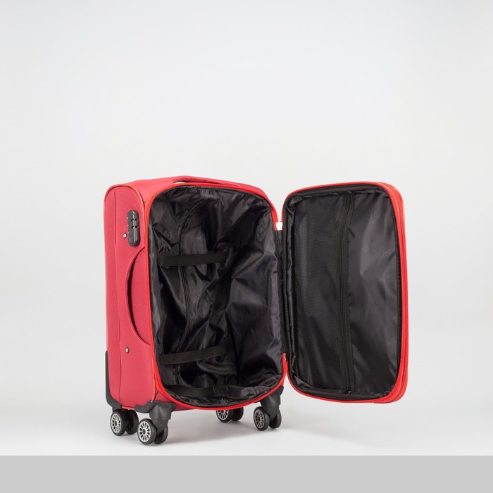 Чемодан малый с расширением 19", отдел на молнии, 2 наружных кармана, 4 колеса, кодовый замок, цвет бордовый