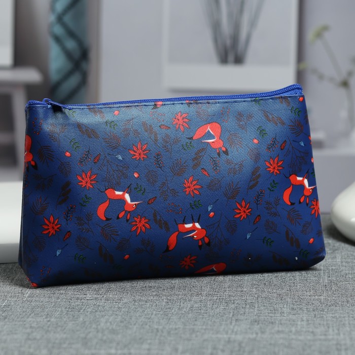 Косметичка простая «Лисички», отдел на молнии, цвет синий