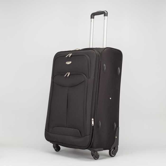 Чемодан большой с расширением 27", отдел на молнии, 2 наружных кармана, 4 колеса, кодовый замок, цвет чёрный