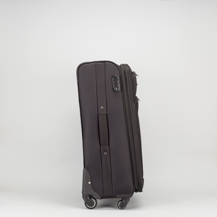 Чемодан большой с расширением 27", отдел на молнии, 2 наружных кармана, 4 колеса, кодовый замок, цвет чёрный