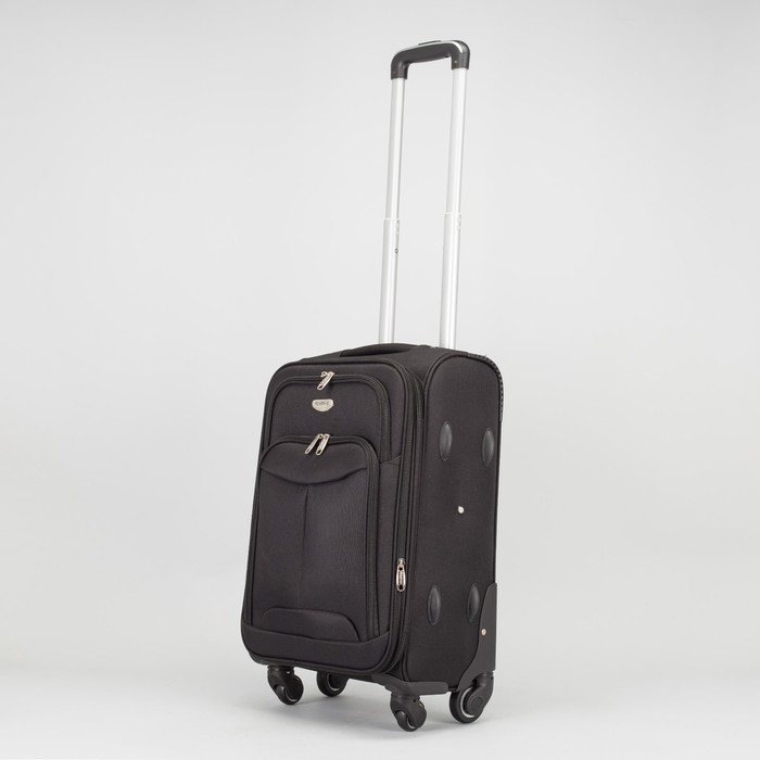 Чемодан малый с расширением 19", отдел на молнии, 2 наружных кармана, 4 колеса, кодовый замок, цвет чёрный