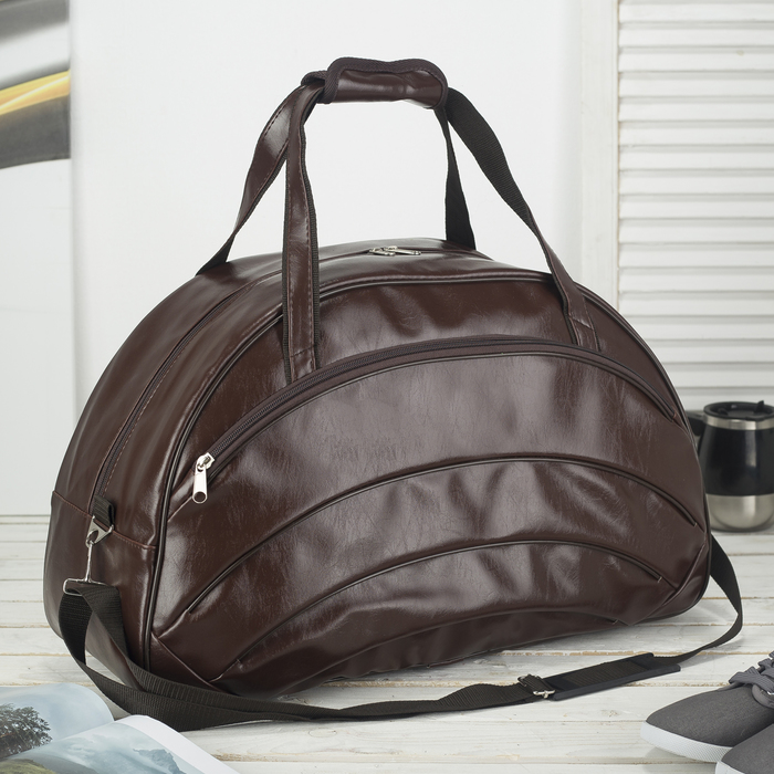 Сумка дорожная на молнии, 1 отдел, 2 наружных кармана, длинный ремень, цвет коричневый