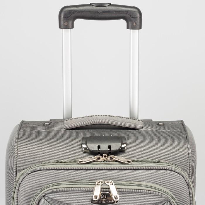 Чемодан малый "Классик" с расширением 19", отдел на молнии, 2 наружных кармана, 4 колеса, кодовый замок, цвет серый