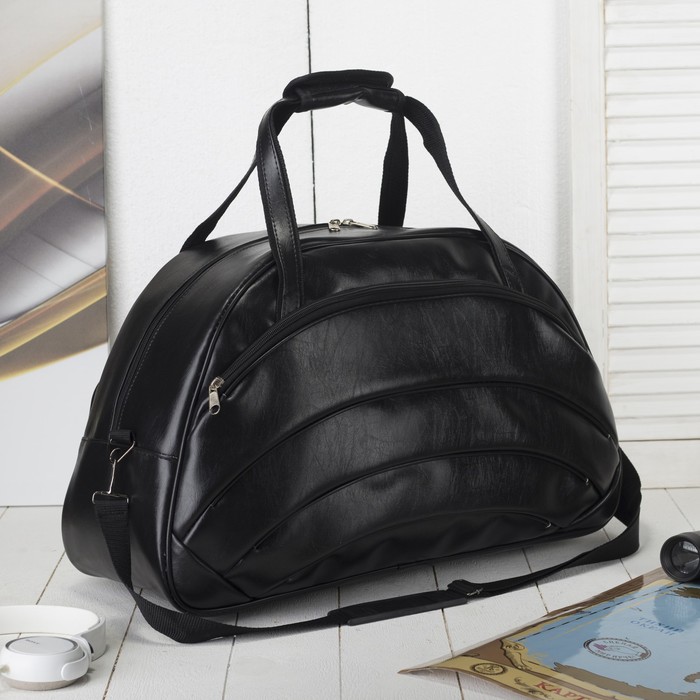 Сумка дорожная на молнии, 1 отдел, 2 наружных кармана, длинный ремень, цвет чёрный