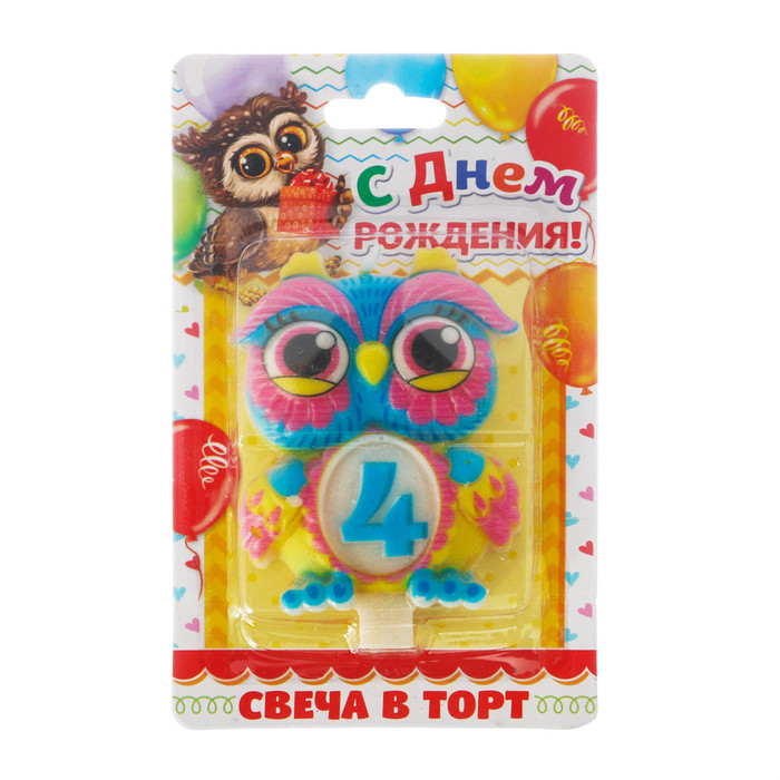 Свеча в торт цифра 4 "Сова"