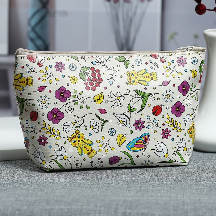 Косметичка простая «Совы», отдел на молнии, цвет бежевый