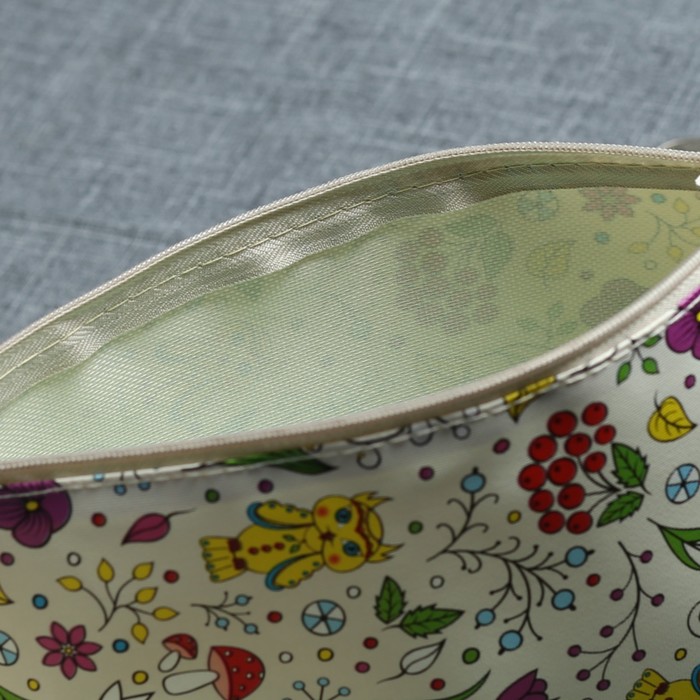 Косметичка простая «Совы», отдел на молнии, цвет бежевый