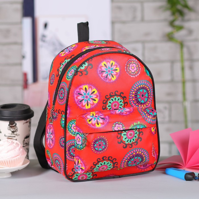 Рюкзак дет Орнамент, 21*15*28, отд на молнии, 3 н/кармана, красный
