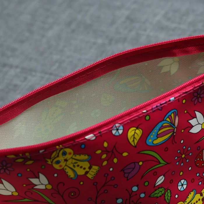 Косметичка простая «Совы», отдел на молнии, цвет малиновый