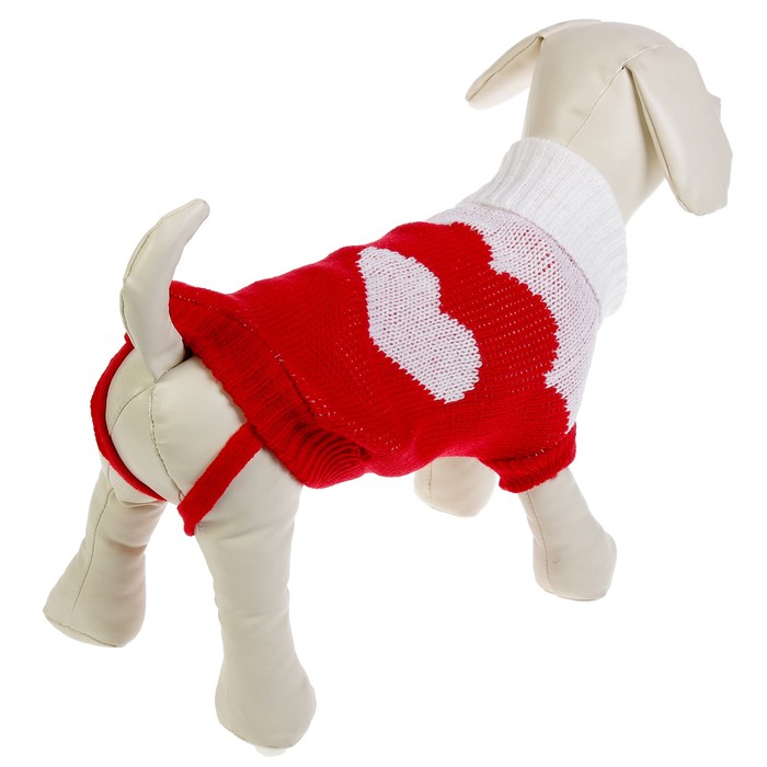 Свитер, размер 18 (по спинке 50 см, обхват груди 40 см), красный с сердечком