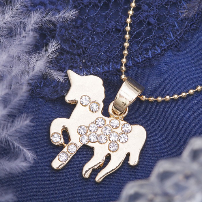 Кулон "Единорог", цвет белый в золоте, 40см