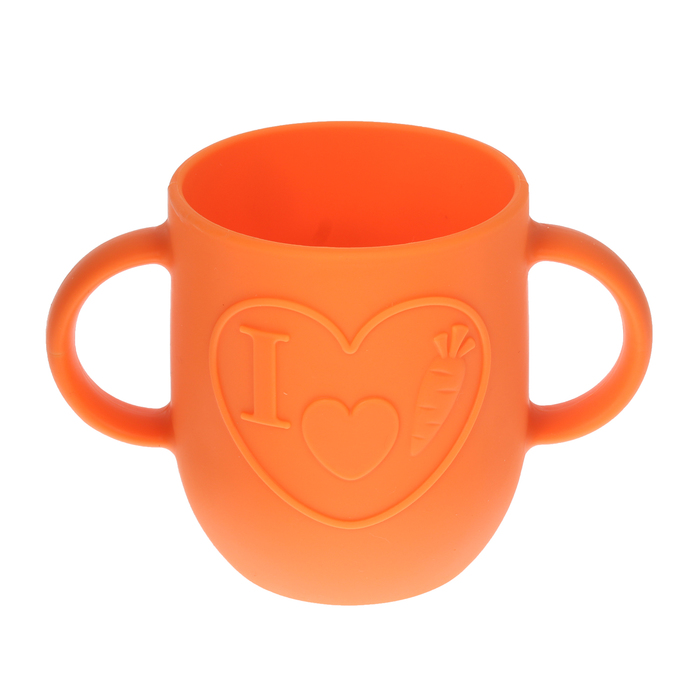 Кружка детская 320 мл, силиконовая с двумя ручками, цвет оранжевый