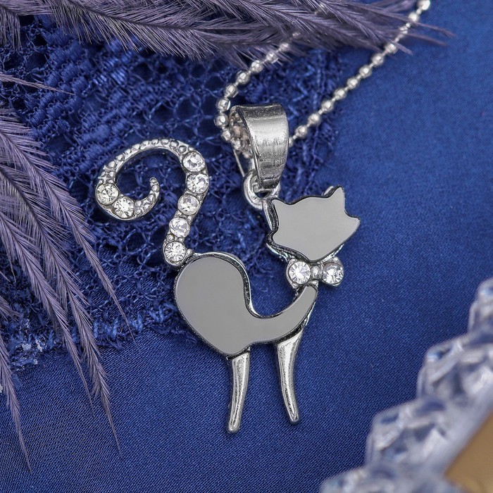 Кулон "Кошечка" силуэт, цвет чёрный в серебре, 40см