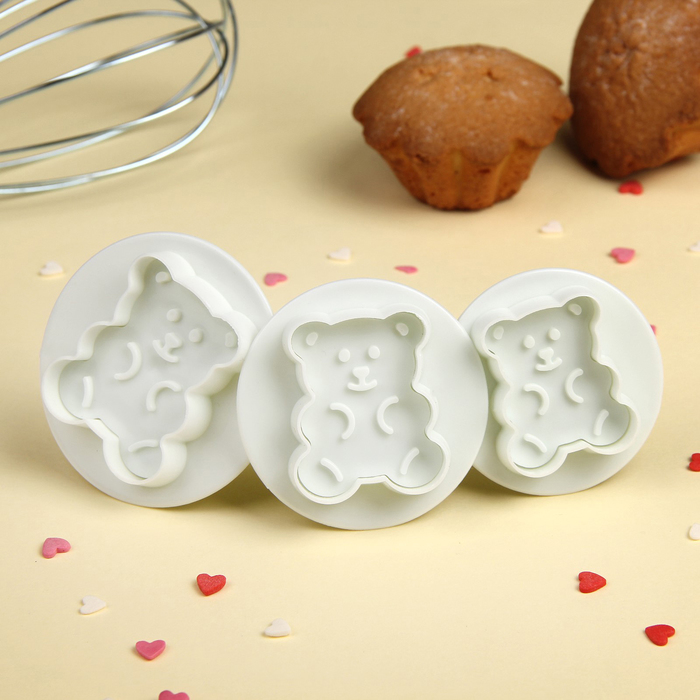 Набор плунжеров кондитерских "Мишутки", 3 шт: 7/6/5,5х4 см