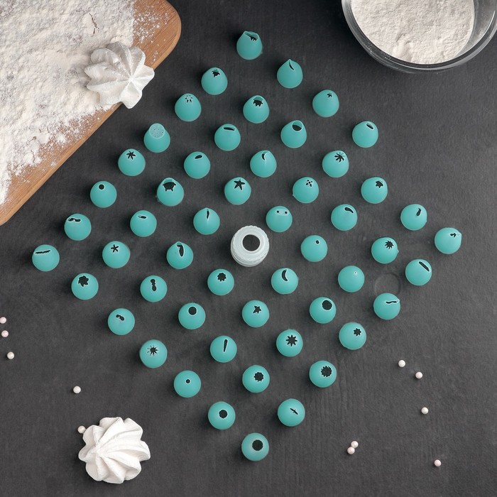 Набор кондитерских насадок в кейсе, 52 шт, d=2 см, с адаптером