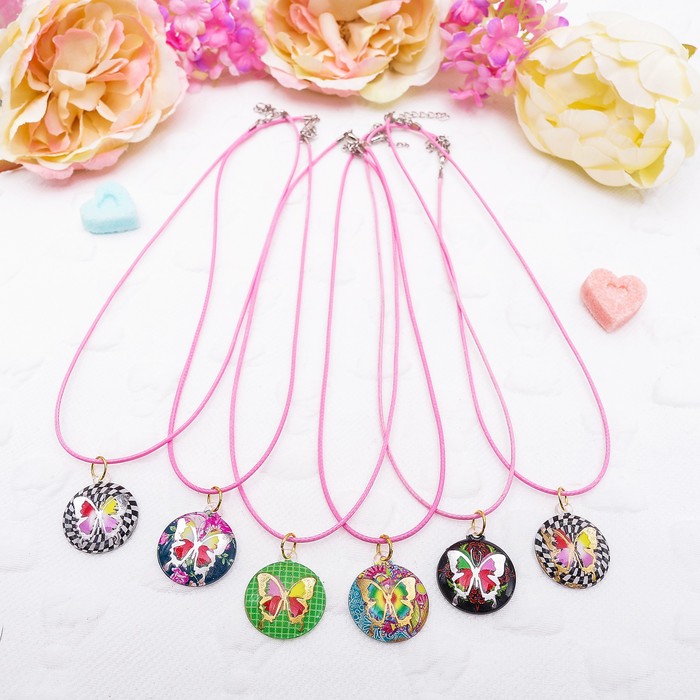 Кулон детский "Выбражулька" бабочка в круге, цвет МИКС