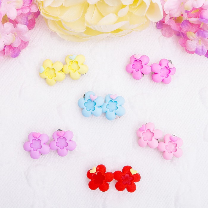 Клипсы детские "Выбражулька" цветок со штампиком, цвет МИКС