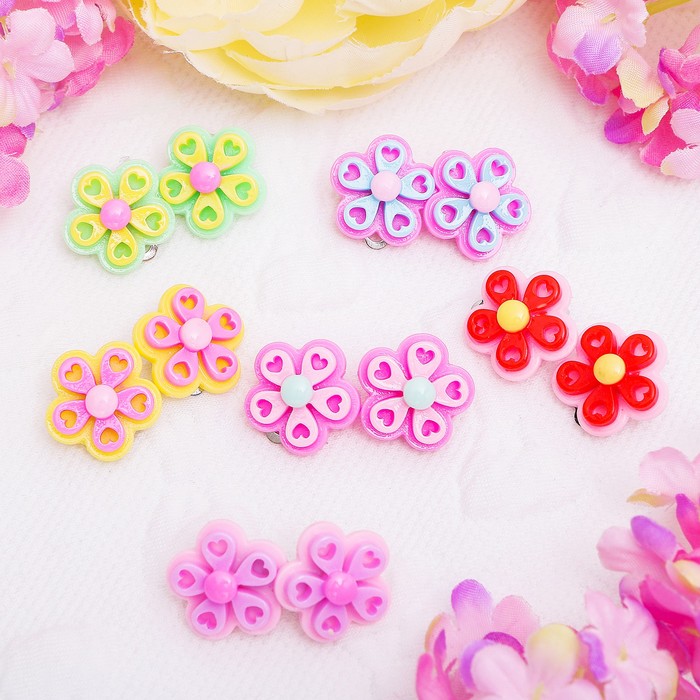 Клипсы детские "Выбражулька" цветок в мелкие сердечки, цвет МИКС
