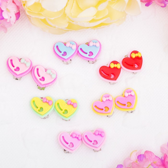 Клипсы детские "Выбражулька" сердце двойное, цвет МИКС, форма МИКС