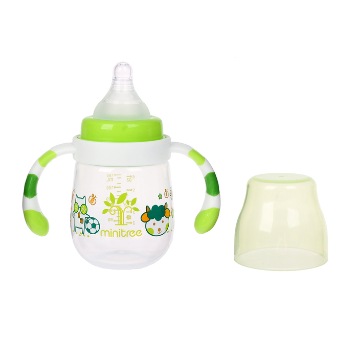 Бутылочка для кормления с ручками, 180 мл, от 3 мес., цвет зелёный