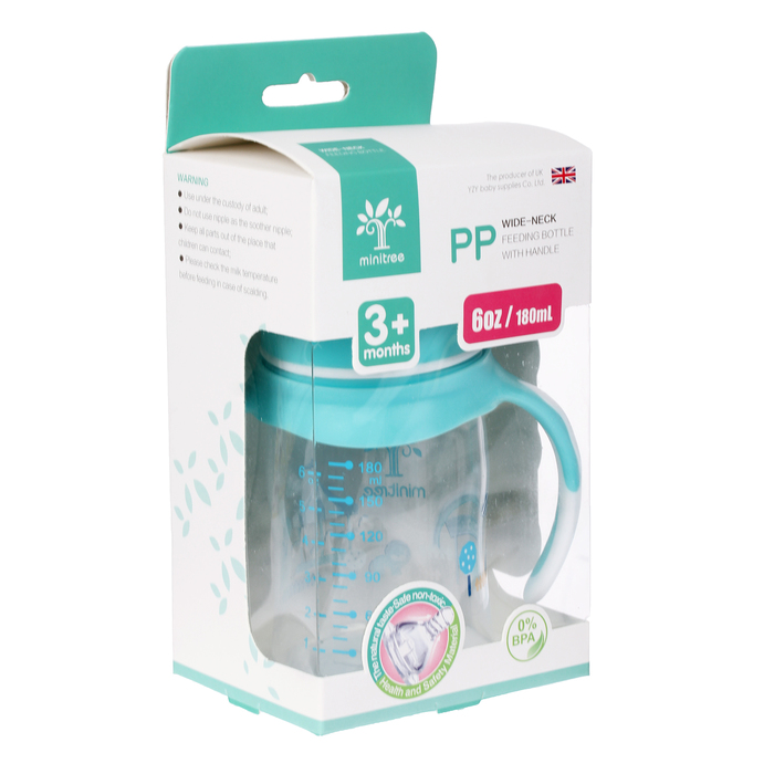 Бутылочка для кормления с ручками, 180 мл, от 3 мес., цвет голубой