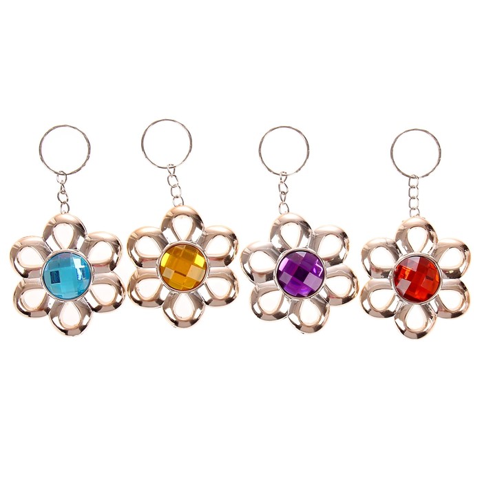 Брелок пластик под металл "Цветок со стразой" МИКС 5,5х5,5 см