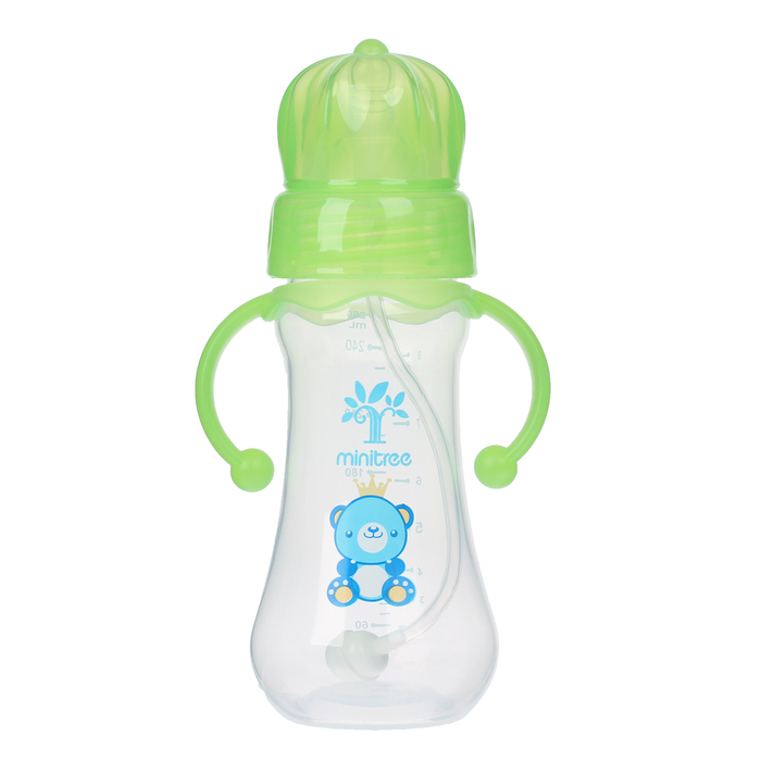 Бутылочка для кормления антиколиковая с ручками, 260 мл, от 6 мес., цвет зелёный