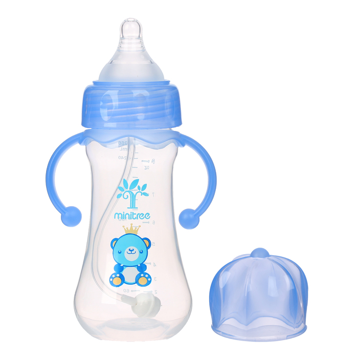 Бутылочка для кормления антиколиковая с ручками, 260 мл, от 6 мес., цвет голубой