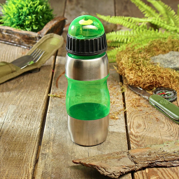 Бутылка для воды 500 мл, с соской, две большие вставки металл, микс, 7х20 см