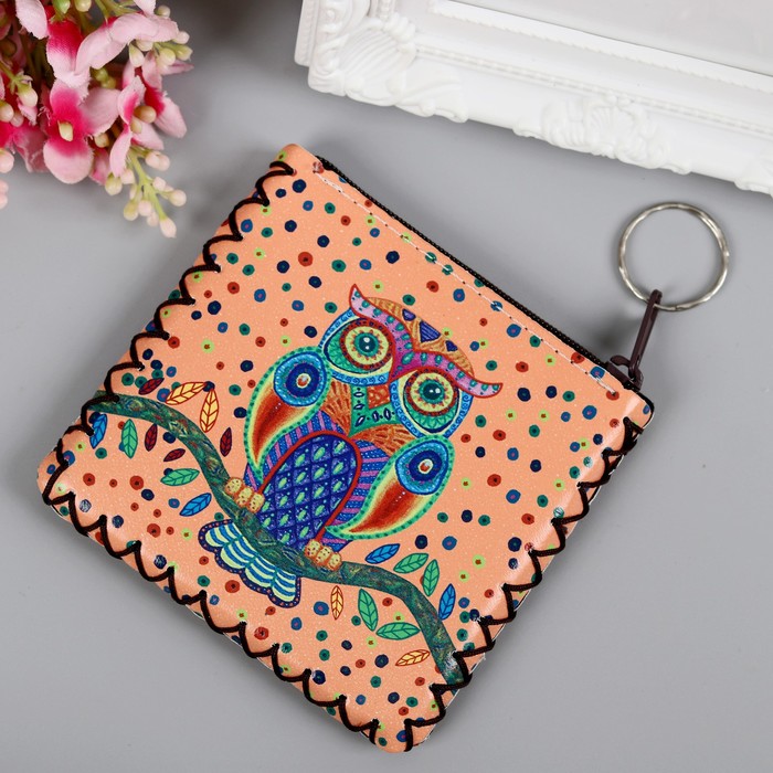 Брелок кошелёк кожзам "Филин" 10,5х10,5 см