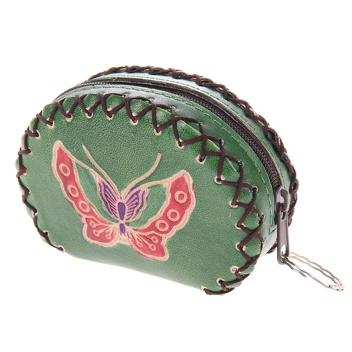 Брелок кошелёк кожзам "Цветок" зелёный 4х7х10 см