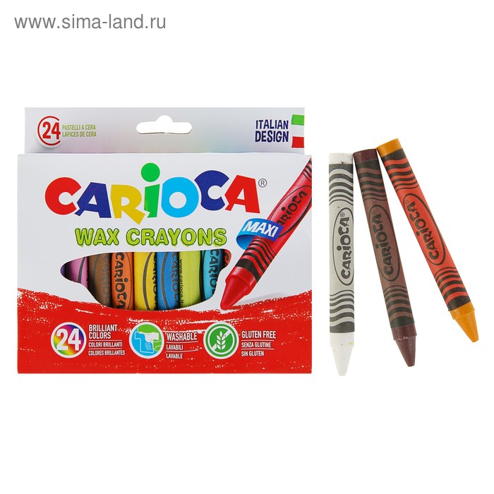 Мелки восковые 24 цвета Carioca Wax Crayons Maxi 100/12 мм круглые, толстые 42390