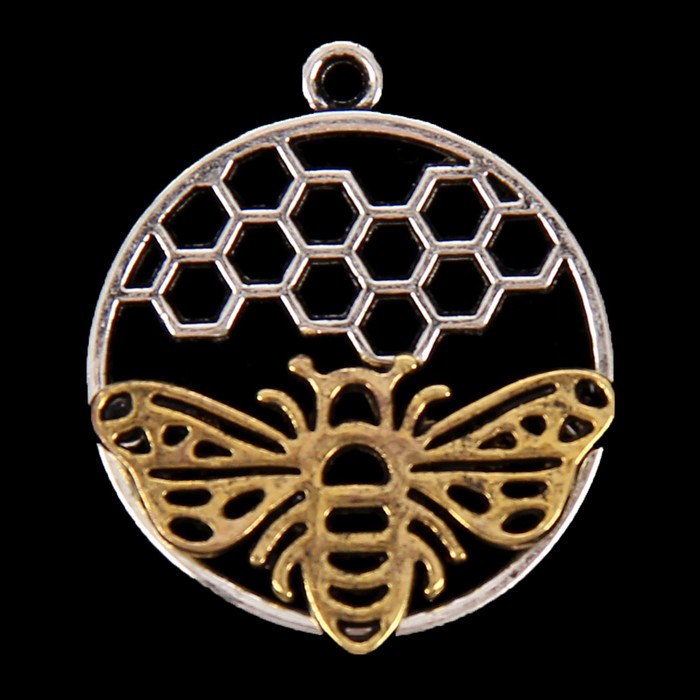 Декор металл для творчества "Пчела на сотах" (41043) серебро с золотом 2,7х2,3 см
