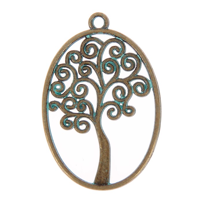 Декор металл для творчества "Дерево" (F40105) зелёная патина 3,7х2,5 см