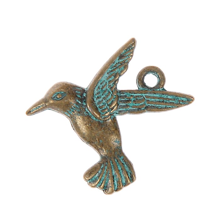 Декор металл для творчества "Колибри" (F36469) зелёная патина 2х2,2 см