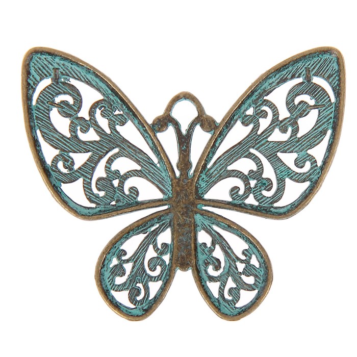 Декор металл для творчества "Бабочка" (F15731) зелёная патина 4,8х5,4 см