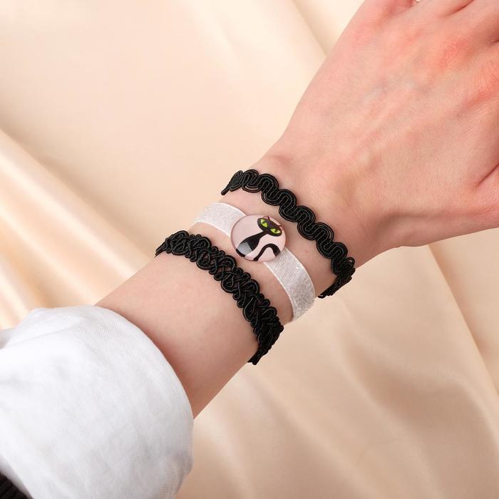 Браслет ассорти набор 3 шт. "Кошечка", цвет бело-чёрный