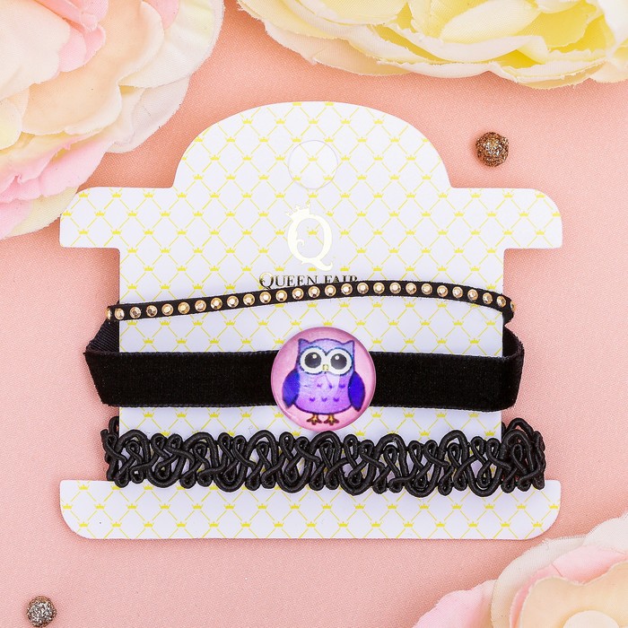 Браслет ассорти набор 3 шт. "Совёнок", цвет чёрный