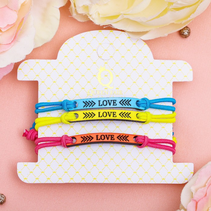 Браслет ассорти "Игра слов", набор 3 штуки, LOVE, цветной