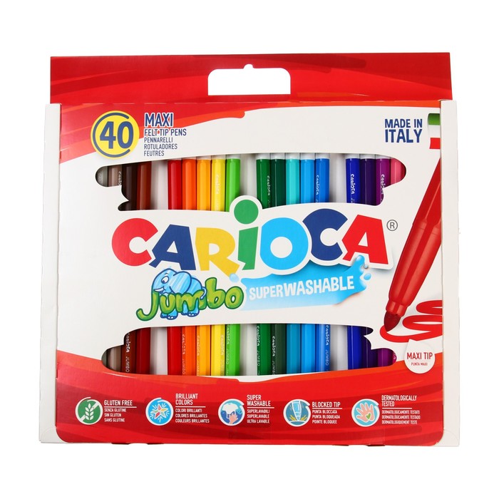 Фломастеры Maxi 40 цветов Carioca Jumbo 6.0 мм, толстые, картонный чемоданчик 41257