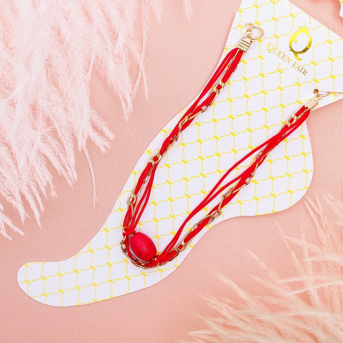 Браслет на ногу "Закат" коса, цвет красный в золоте