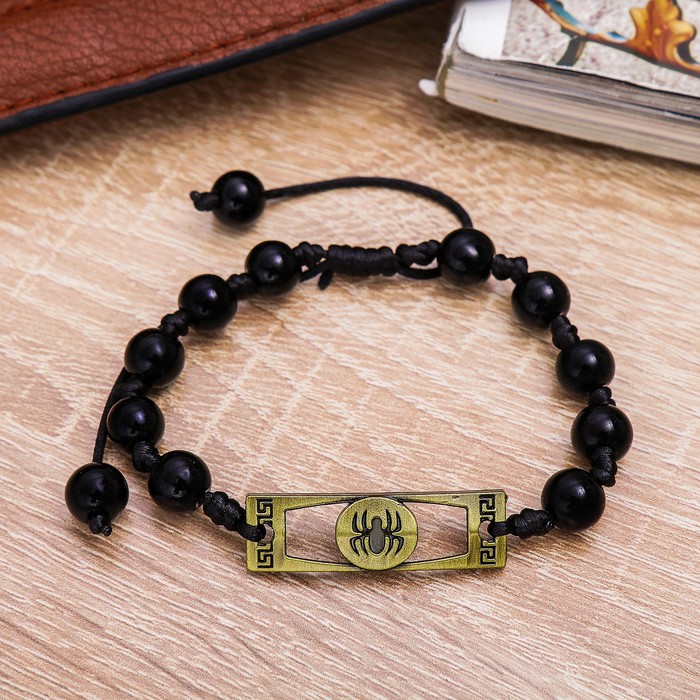 Браслет мужской "Воин" прямоугольник с пауком, цвет чёрный в чернёном золоте